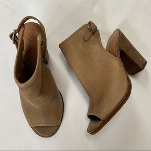 Lucky Brand Lisza Peep-toe Block Heels 6.5 Beige